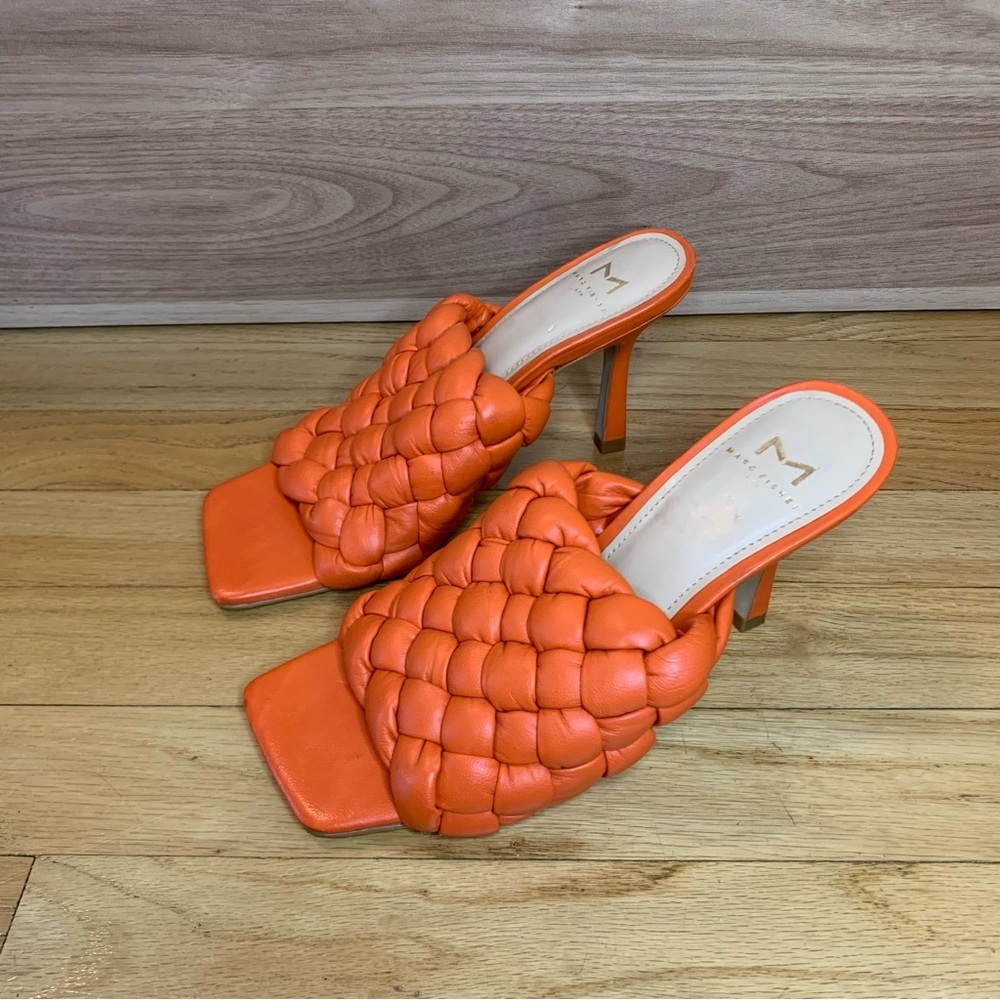 Mark Fisher Dakina Woven Heeled Sandals in Orange - Size 6.5